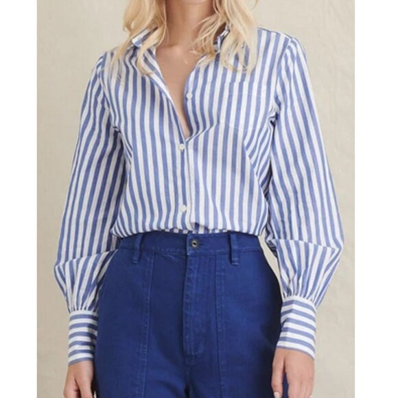 Alex Mill James Shirt in Bold Stripe - Blue/White Button-Up - Womens Size XL NWT - Picture 1 of 10